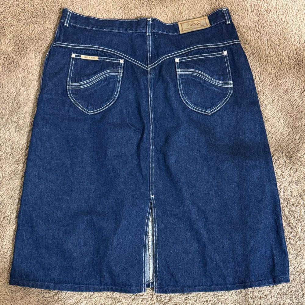 VTG Gitano Dark Wash Denim A-line Skirt Contrast Stitching size 36 Western Retro
